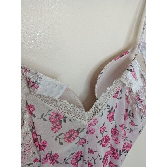 Black Fuchsia Lace Sheer Mesh Floral Button Snap Teddy Boho Preppy Large - Picture 10 of 12